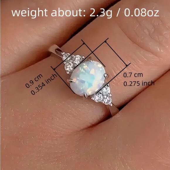 Opal Cubic Zirconia Silver Tone Ring Size Size 8 NWT - Picture 5 of 6
